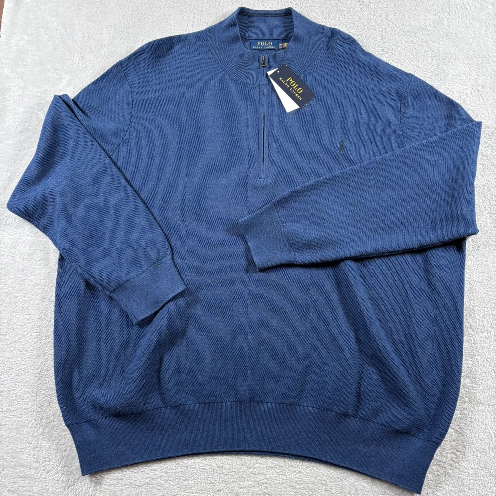Polo Ralph Lauren Artist NG Sweater Mens 4XB Navy Heather Quarter Zip Mock Neck